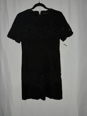 Zara Faux Suede Lace Cut-Out Dress Short Sleeve Black Sz S